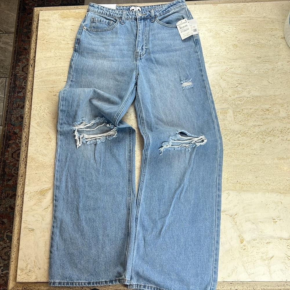 BP high-rise wide leg jeans women’s 29 100% cotton Vtg light destroy